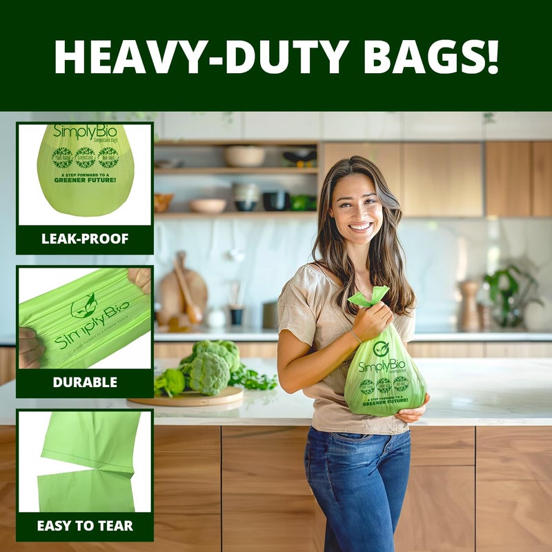 Simply Bio 3 Gallon Compostable Trash Bags Liners Drawstring, Heavy Duty Extra Thick 1 Mil, 11.36 Liter, 50 Bags, Small Kitchen Food Scrap Waste Bag, ASTM D6400, US BPI and OK Compost Home Certified - Image 4